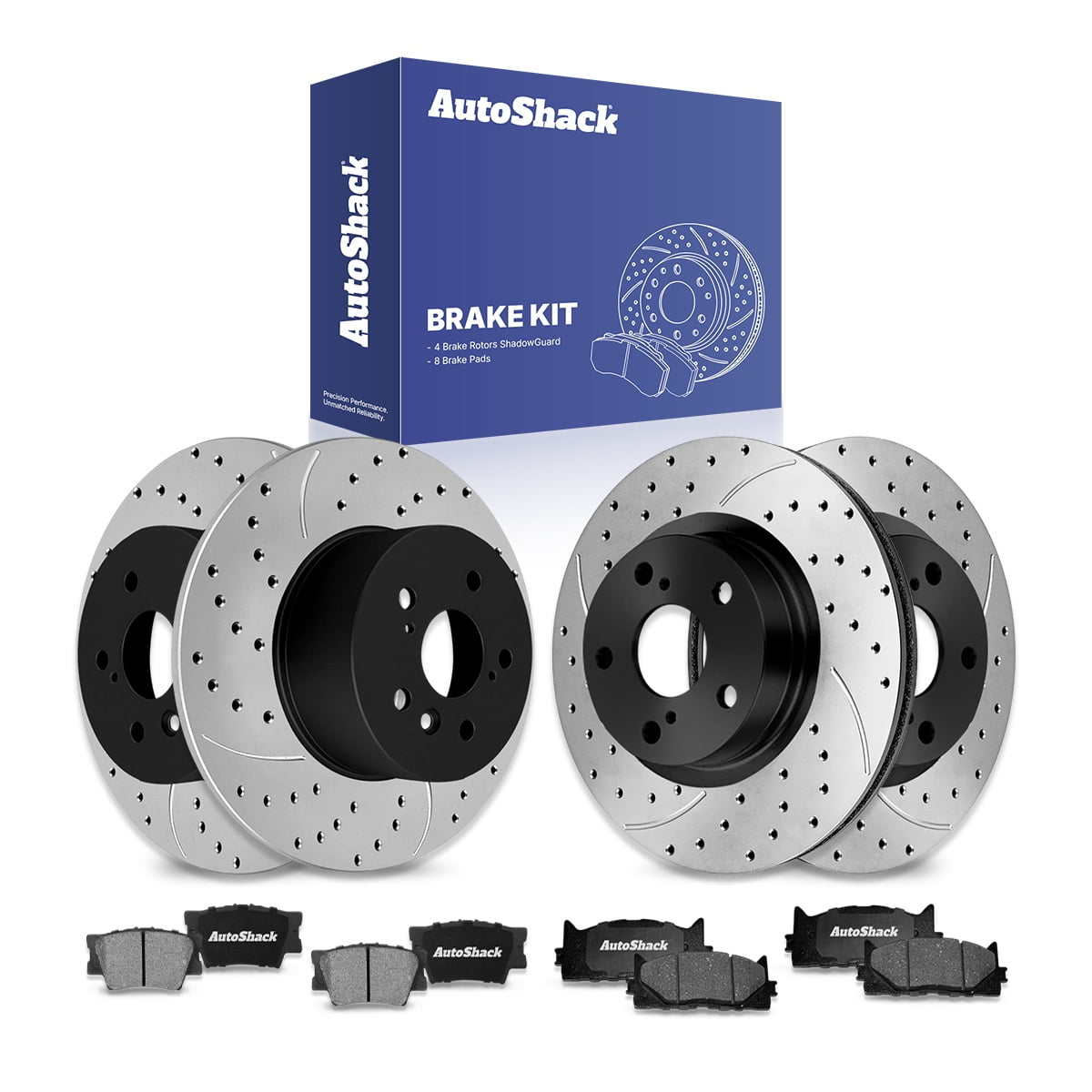 AutoShack Front & Rear Brake Rotors & Ceramic Pads for Toyota & Lexus, Camry 2007-2011 ES350 2007-2012 Avalon 2008-2012, FWD L4 2.4L 2.5L V6 3.5L - E-Coated Drilled & Slotted - ShadowGuard