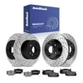 thumbnail image 1 of AutoShack Front Vented & Rear Solid Drilled & Slotted E-Coated Brake Rotors + Ceramic Pads 12-PC Brake Kit Replacement for 2007-2011 Toyota Camry 2007-2012 Lexus ES350 ShadowGuard, 1 of 5