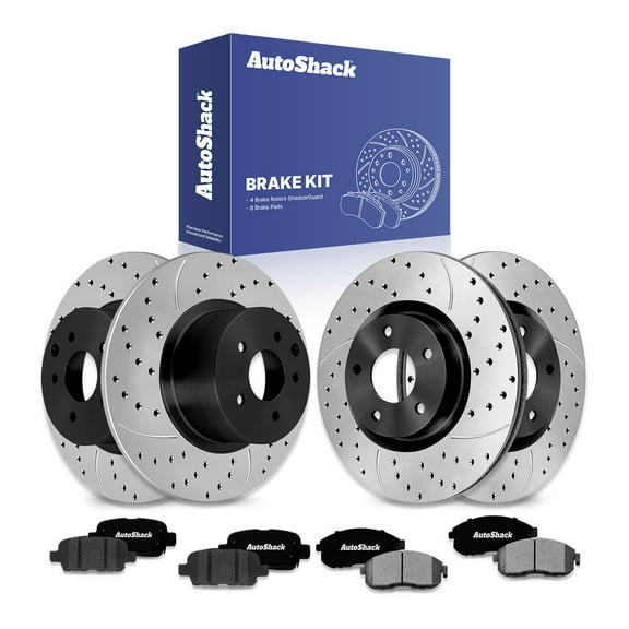 AutoShack Front & Rear Drilled & Slotted Brake Rotors Ceramic Brake Pads | Replacement for 2009-2013 Nissan Altima 2.5L 3.5L V6 FWD | E-Coated | 12-PC Brake Kit | ShadowGuard