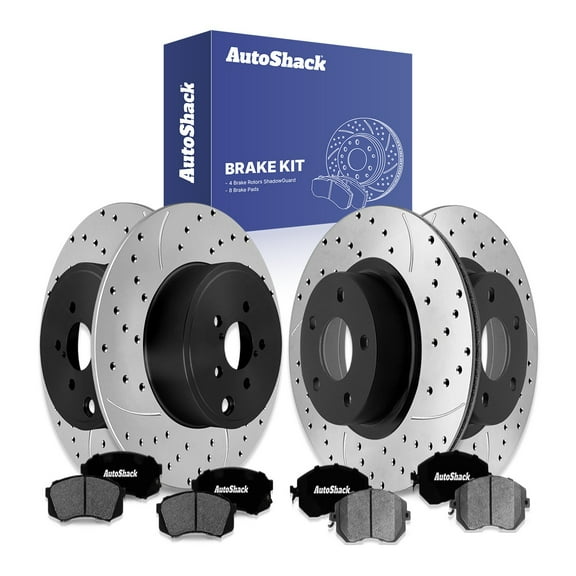 AutoShack Front & Rear Brake Rotors & Ceramic Pads for Subaru, Impreza 2010-2011 BRZ 2013-2015, RWD AWD H4 2.0L 2.5L - E-Coated Drilled & Slotted - ShadowGuard