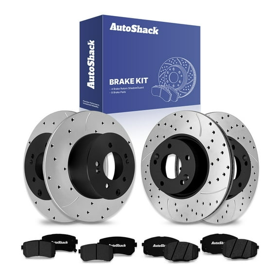 AutoShack Front & Rear Drilled & Slotted Brake Rotors Ceramic Brake Pads | Replacement for 2010-2013 Kia Forte Koup 2012-2013 Forte5 2.0L 2.4L FWD | E-Coated | 12-PC Brake Kit | ShadowGuard