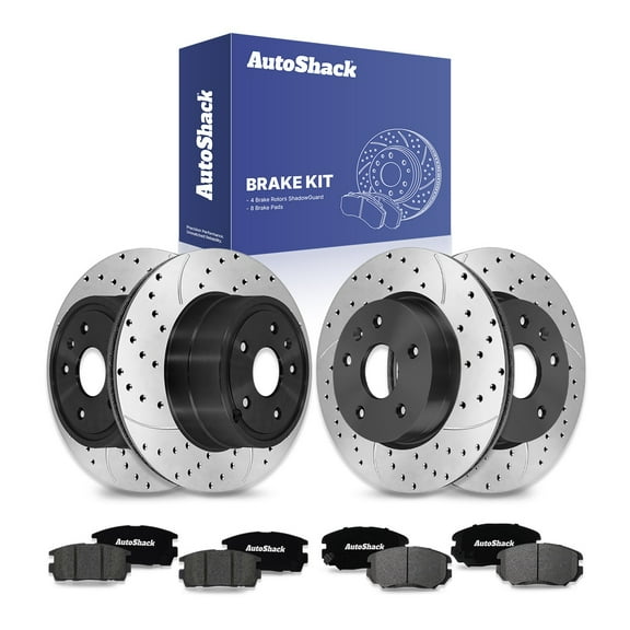 AutoShack Front & Rear Brake Rotors & Ceramic Pads for Chevrolet & GMC, Equinox 2010-2017 Terrain 2010-2017, AWD FWD L4 2.4L V6 3.0L 3.6L - E-Coated Drilled & Slotted - ShadowGuard
