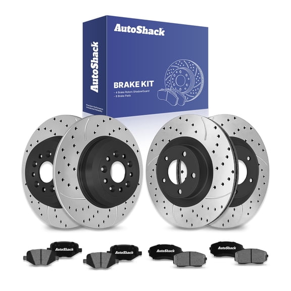 AutoShack Front Vented & Rear Solid E-Coated Rotors & Ceramic Pads, Compatible with Ford Edge 2011-2014 AWD FWD 2.0L 3.5L 3.7L