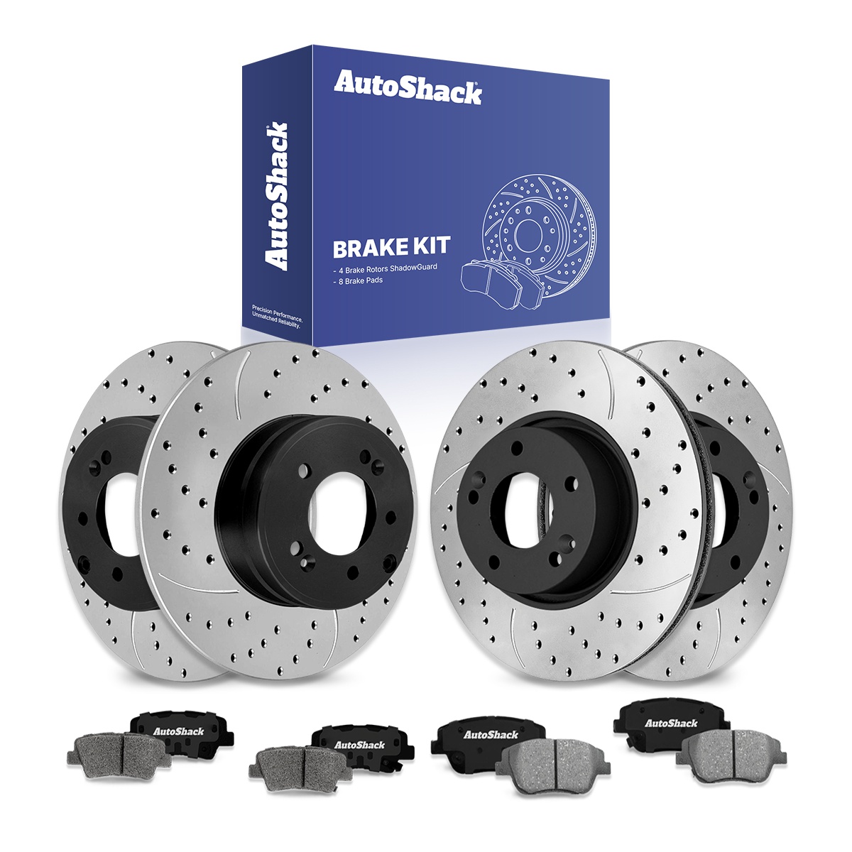 AutoShack Front & Rear Brake Rotors & Ceramic Pads for Hyundai & Kia, Sonata 2011-2015 Optima 2011-2016, FWD L4 2.0L 2.4L - E-Coated Drilled & Slotted - ShadowGuard