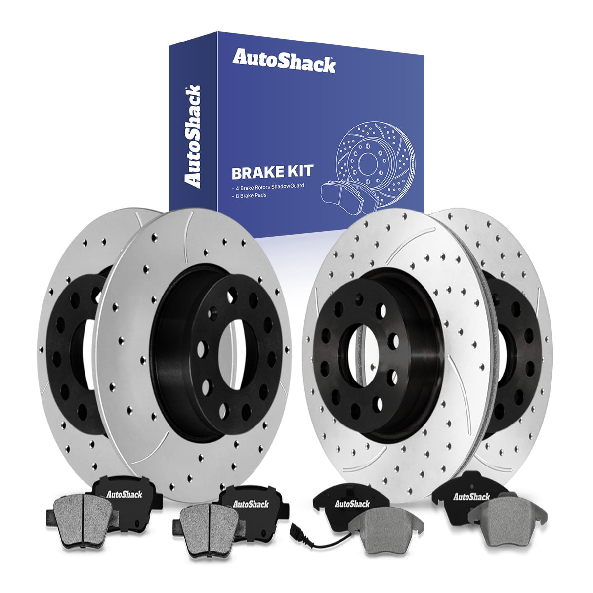 Rear Drilled Slotted Rotors + Pads for 2010-2014 VW Jetta Golf Passat Audi A3