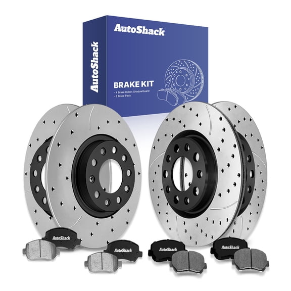 AutoShack Front & Rear Drilled & Slotted Brake Rotors Ceramic Brake Pads | Replacement for 2013-2016 Dodge Dart 1.4L 2.0L 2.4L FWD | E-Coated | 12-PC Brake Kit | ShadowGuard