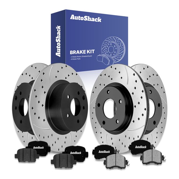 AutoShack Front & Rear Brake Rotors & Ceramic Pads for Nissan, Altima 2013-2023, AWD FWD L4 2.0L 2.5L V6 3.5L - E-Coated Drilled & Slotted - ShadowGuard