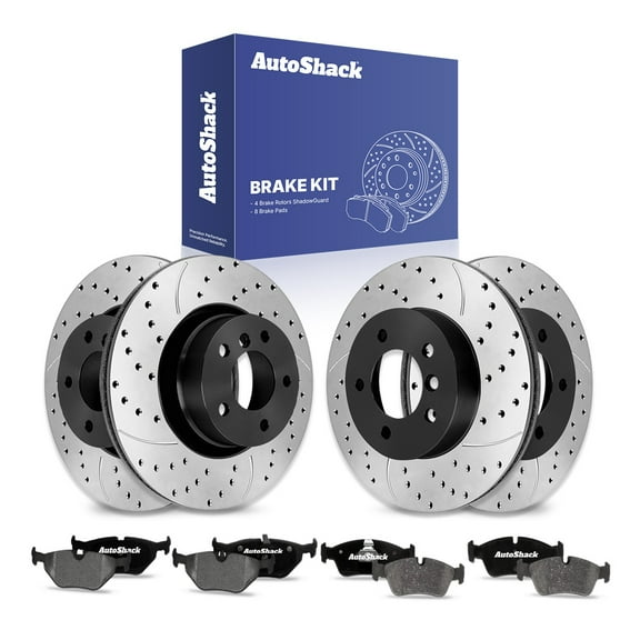 AutoShack Front & Rear Drilled & Slotted Brake Rotors Ceramic Brake Pads | Replacement for BMW 323i 328i 328Ci 323Ci 2001-2005 325i 2001-2006 325Ci RWD | E-Coated | 12-PC Brake Kit | ShadowGuard