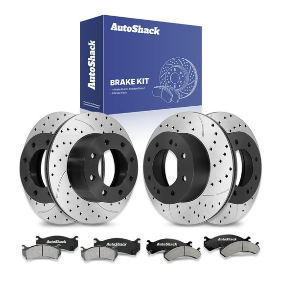 AutoShack Front & Rear Drilled & Slotted Brake Rotors Ceramic Brake Pads | Replacement for Chevrolet Silverado 2500 HD Classic GMC Sierra 2500 HD 4WD | E-Coated | 12-PC Brake Kit | ShadowGuard