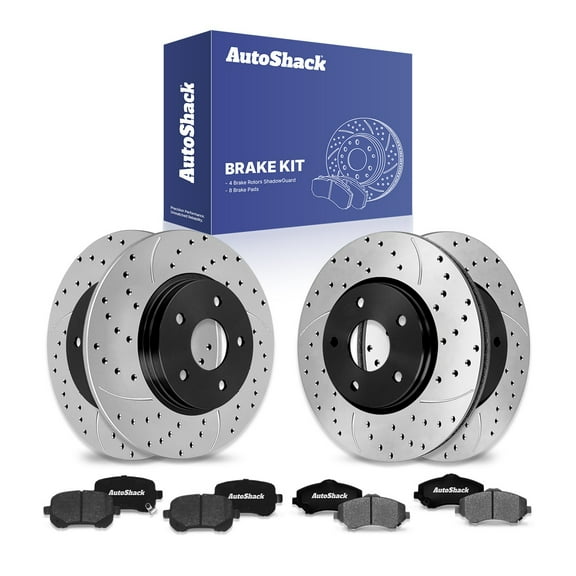 AutoShack Front & Rear Brake Rotors & Ceramic Pads for Dodge & Chrysler, Grand Caravan 2008-2011 Town & Country 2008-2011, FWD V6 3.3L 3.6L 3.8L 4.0L - E-Coated Drilled & Slotted - ShadowGuard