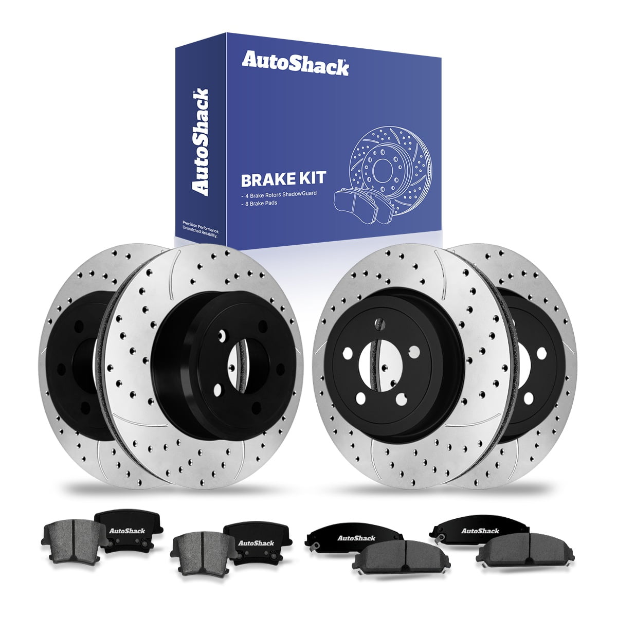 AutoShack Front & Rear Brake Rotors & Ceramic Pads for Dodge & Chrysler, Charger 2006-2014 300 2005-2014 Challenger 2009-2014, AWD RWD V6 3.5L 3.6L V8 5.7L - E-Coated Drilled & Slotted - ShadowGuard