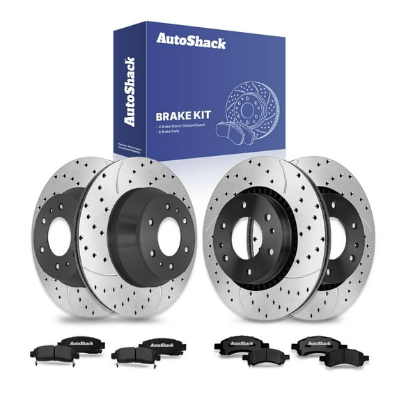 AutoShack Front & Rear Brake Rotors & Ceramic Pads for Chevrolet, GMC & Buick, Trailblazer 2006-2009 Envoy 2006-2009 Rainier 2006-2007, AWD RWD 4WD L6 4.2L - E-Coated Drilled & Slotted - ShadowGuard