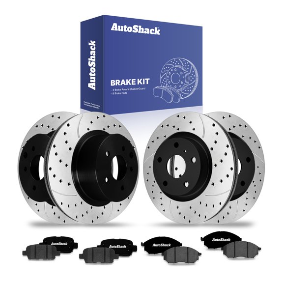 AutoShack Front & Rear Brake Rotors & Ceramic Pads for INFINITI & Nissan, G37 2011-2013 G35 2005-2007 370Z 2010-2020 350Z 2006-2009, RWD AWD V6 3.5L 3.7L - E-Coated Drilled & Slotted - ShadowGuard