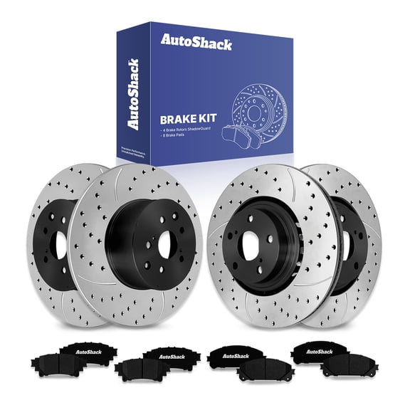 AutoShack Front & Rear Brake Rotors & Ceramic Pads for Toyota & Lexus, Highlander 2014-2019 Sienna 2011-2020 RX350 2010-2015, AWD FWD L4 2.7L V6 3.5L - E-Coated Drilled & Slotted - ShadowGuard