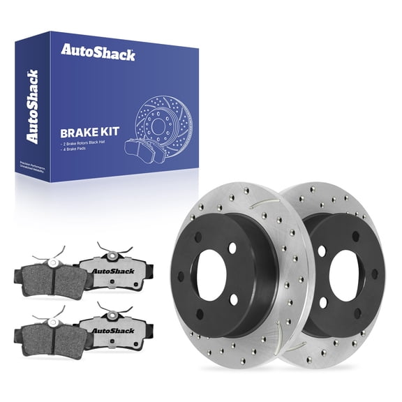 AutoShack Rear Brake Rotors & Ceramic Pads for Ford, Mustang 1994-2004, RWD V6 3.8L 3.9L V8 4.6L 5.0L - E-Coated Drilled & Slotted - ShadowGuard - 10.51" (267 mm), 5-Lug