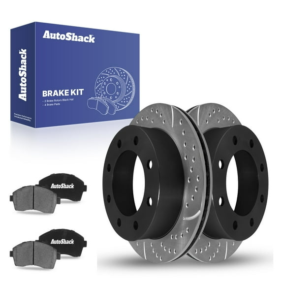 AutoShack 12.83" (326 mm) Rear Vented Drilled & Slotted Brake Rotors E-Coated + Ceramic Brake Pads | Replacement for 2000-2005 Ford Excursion | 6-PC Brake Kit | ShadowGuard