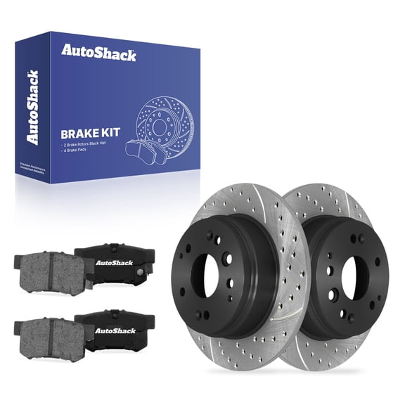 AutoShack Rear Brake Rotors & Ceramic Pads for Honda & Acura, Element 2003-2011 TL 2004-2008, FWD 4WD L4 2.4L V6 3.2L 3.5L - E-Coated Drilled & Slotted - ShadowGuard - 11.1" (282 mm), 5-Lug