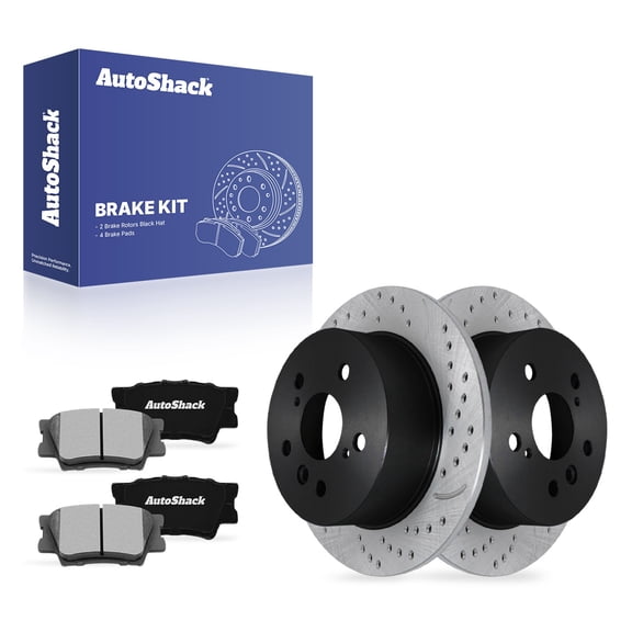 AutoShack Rear Brake Rotors & Ceramic Pads for Toyota & Lexus, Camry 2007-2011 ES350 2007-2012, FWD L4 2.4L 2.5L V6 3.5L - E-Coated Drilled & Slotted - ShadowGuard - 11.06" (281 mm), 5-Lug