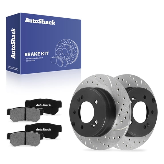 AutoShack Rear Solid Drilled & Slotted E-Coated Brake Rotors + Ceramic Pads 6-PC Brake Kit Replacement for 2015 Hyundai Sonata ShadowGuard 11.18" (284 mm)