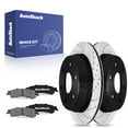 thumbnail image 1 of AutoShack Rear Brake Kit Replacement for GMC Sierra 1500 Classic Safari Drilled & Slotted E-Coated Disc Brake Rotors Black Ceramic Brakes Pads 12.78" 324.5 mm SCDPR6506865068792, 1 of 6