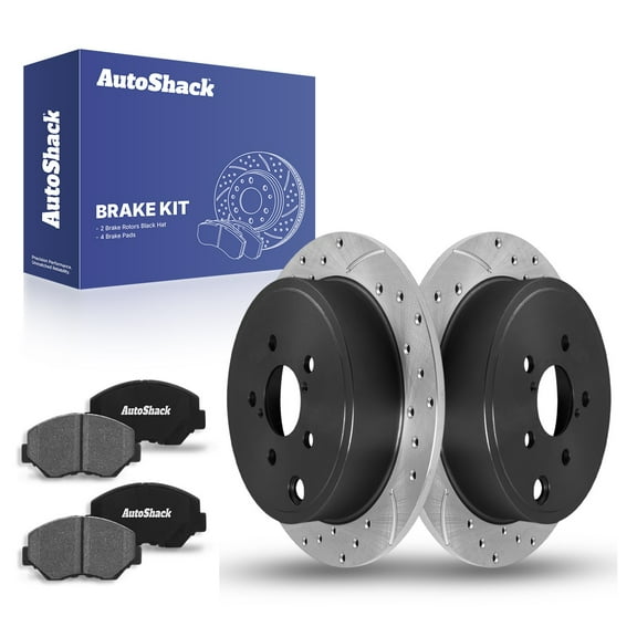 AutoShack 10.78" (273.8 mm) Rear Solid Drilled & Slotted Brake Rotors E-Coated + Ceramic Brake Pads | Replacement for 2014-2018 Subaru Forester 2012-2023 Subaru Impreza | 6-PC Brake Kit | ShadowGuard