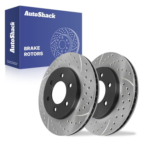 AutoShack Front Brake Rotors for Ford & Lincoln, Expedition 2002-2006 Navigator 2002-2006, 4WD RWD V8 4.6L 5.4L - E-Coated Drilled & Slotted - ShadowGuard - 12.99" (329.9 mm), 6-Lug