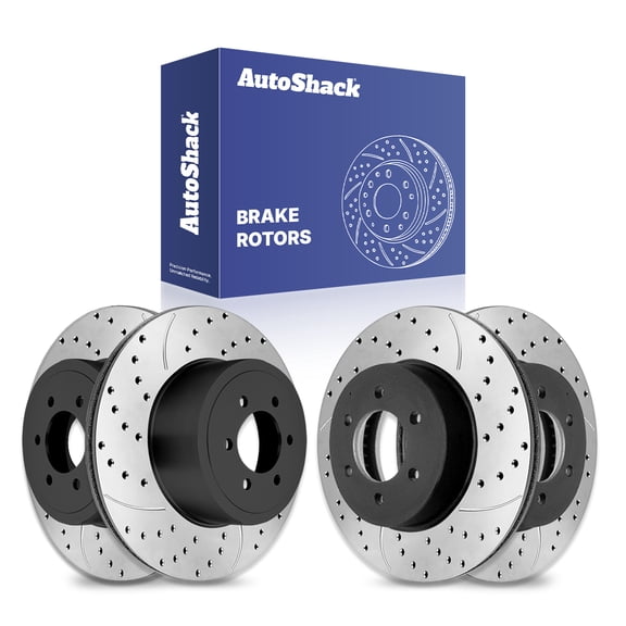 AutoShack Front & Rear Drilled & Slotted Brake Rotors | Replacement for 2004-2008 Ford F-150 2006-2008 Lincoln Mark LT 4.2L 4.6L 5.4L V6 V8 4WD AWD RWD | E-Coated | 4-PC Set | ShadowGuard