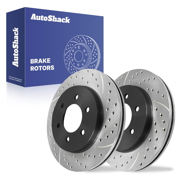 AutoShack 13" (330.2 mm) Front Vented Drilled & Slotted Brake Rotors E-Coated | Replacement for 2004-2008 Ford F-150 2006-2008 Lincoln Mark LT 2004-2008 Ford Lobo | 2-PC Set | ShadowGuard