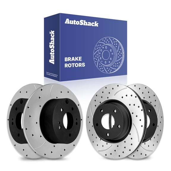 AutoShack Front & Rear Drilled & Slotted Brake Rotors | Replacement for 2006-2009 Mitsubishi Eclipse 2009 Galant 2.4L 3.8L V6 FWD | E-Coated | 4-PC Set | ShadowGuard