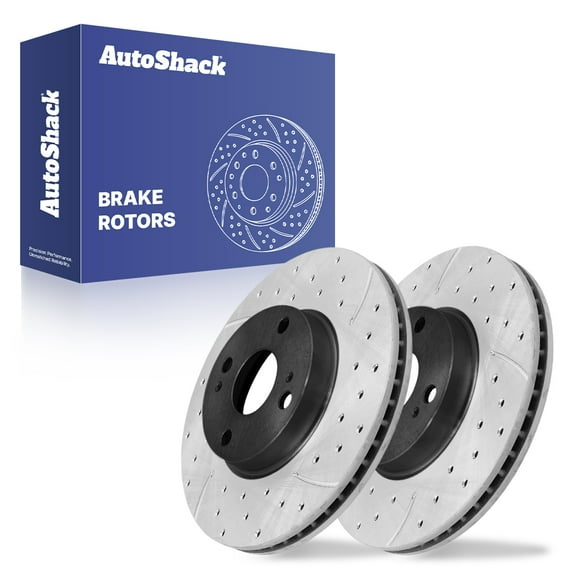 AutoShack 10.04" (255 mm) Front Vented Drilled & Slotted Brake Rotors E-Coated | Replacement for 2006-2018 Toyota Yaris 2012-2021 Toyota Prius C 2013 Scion iQ | 2-PC Set | ShadowGuard