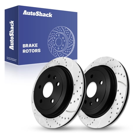 AutoShack Rear Brake Rotors for Chevrolet & Cadillac, Camaro 2010-2015 CTS 2008-2014, AWD RWD V6 3.0L 3.6L - E-Coated Drilled & Slotted - ShadowGuard - 12.4" (315 mm), 5-Lug