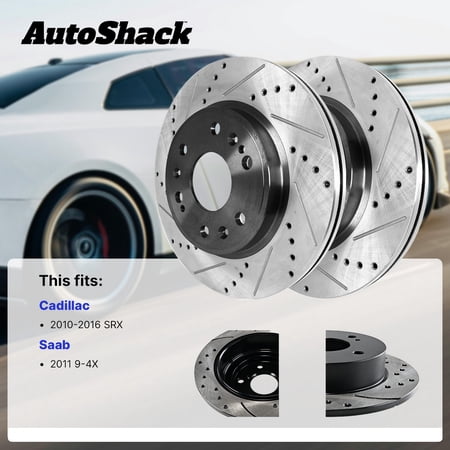 AutoShack Front Brake Rotors for Cadillac & Saab, SRX 2010-2016 9-4X 2011, AWD FWD V6 2.8L 3.0L 3.6L - E-Coated Drilled & Slotted - ShadowGuard - 13.58" (345 mm), 6-Lug
