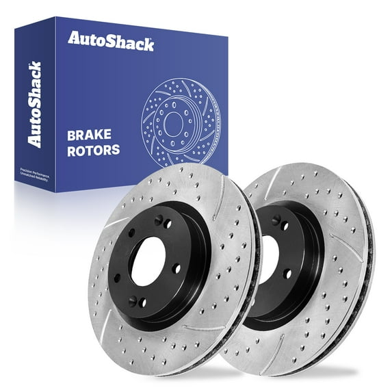 AutoShack Front Vented Drilled & Slotted E-Coated Brake Rotors 2-PC Set Replacement for 2006-2009 Hyundai Santa Fe ShadowGuard 11.73" (298 mm)
