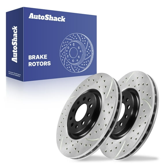 AutoShack 12.99" (330 mm) Front Vented Drilled & Slotted Brake Rotors E-Coated | Replacement for 2014-2023 Jeep Cherokee 2015-2017 Chrysler 200 2023 Dodge Hornet | 2-PC Set | ShadowGuard