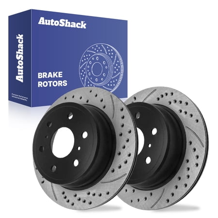 AutoShack Rear Brake Rotors for Chevrolet, Silverado 1500 2007-2018, 4WD RWD V6 4.3L V8 4.8L 5.3L 6.0L 6.2L - E-Coated Drilled & Slotted - ShadowGuard - 13.57" (344.8 mm), 6-Lug