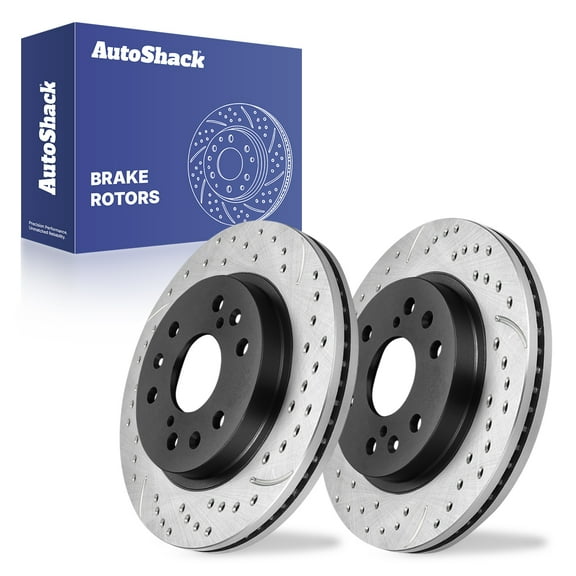 AutoShack 12.98" (329.7 mm) Front Vented Drilled & Slotted Brake Rotors E-Coated | Replacement for 2005-2018 Chevrolet Silverado 1500 2005-2018 GMC Sierra 1500 | 2-PC Set | ShadowGuard
