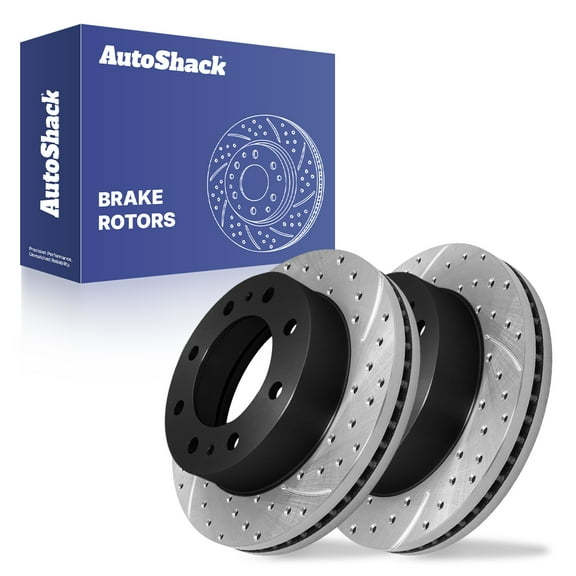 AutoShack 14.17" (359.8 mm) Rear Vented Drilled & Slotted Brake Rotors E-Coated | Replacement for 2011-2025 Chevrolet Silverado 2500 HD 2011-2025 GMC Sierra 2500 HD | 2-PC Set | ShadowGuard