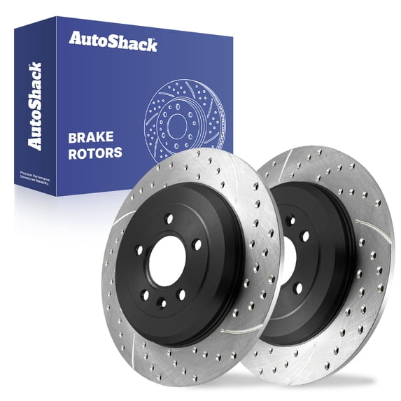 AutoShack Rear Brake Rotors for Ford, Explorer 2011-2019 Edge 2011-2014 Taurus 2009-2019, AWD FWD L4 2.0L 2.3L V6 3.5L 3.7L - E-Coated Drilled & Slotted - ShadowGuard - 12.99" (330 mm), 5-Lug