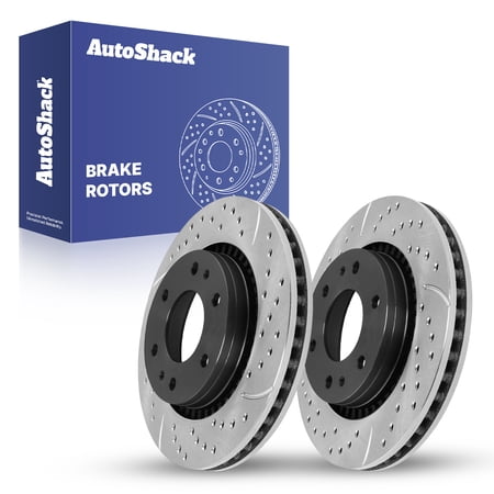 AutoShack Front Brake Rotors for Chevrolet & GMC, Trailblazer 2006-2009 Envoy 2006-2009, 4WD RWD L6 4.2L - E-Coated Drilled & Slotted - ShadowGuard - 11.89" (302 mm), 6-Lug