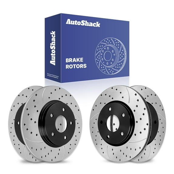 AutoShack Front Vented & Rear Solid Drilled & Slotted E-Coated Brake Rotor 4-PC Set Replacement for 2008-2016 Dodge Grand Caravan 2008-2016 Chrysler Town & Country 2009-2011 Dodge Journey ShadowGuard