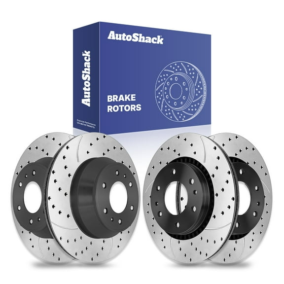 AutoShack Front & Rear Drilled & Slotted Brake Rotors | Replacement for GMC Envoy XL Saab 9-7x Chevrolet SSR Trailblazer EXT Buick Rainier Isuzu Ascender 4WD | E-Coated | 4-PC Set | ShadowGuard