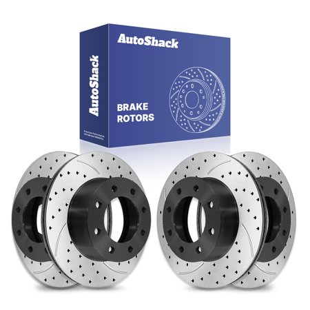 AutoShack Front & Rear Brake Rotors for Chevrolet, Express 2500 2003-2017 Silverado 2500 1999-2004, RWD AWD 4WD L4 2.8L V6 4.3L V8 4.8L 5.3L 6.0L 6.6L - E-Coated Drilled & Slotted - ShadowGuard