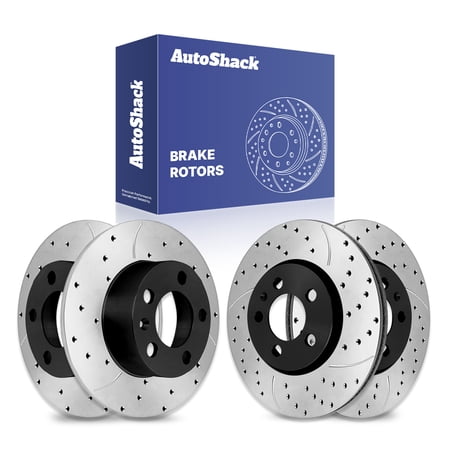 AutoShack Front & Rear Brake Rotors for Volkswagen, Jetta 1999-2006 Beetle 1998-2010 Golf 1999-2006, FWD L4 1.8L 1.9L 2.0L L5 2.5L V6 2.8L - E-Coated Drilled & Slotted - ShadowGuard
