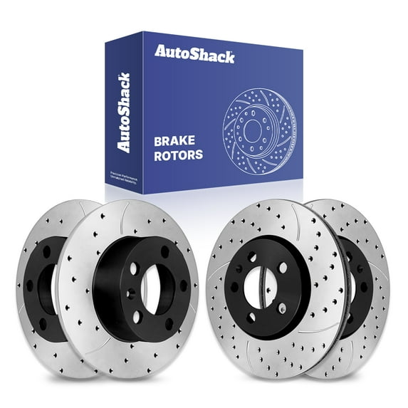AutoShack Front & Rear Brake Rotors for Volkswagen, Jetta 1999-2006 Beetle 1998-2010 Golf 1999-2006, FWD L4 1.8L 1.9L 2.0L L5 2.5L V6 2.8L - E-Coated Drilled & Slotted - ShadowGuard