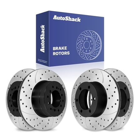 AutoShack Front & Rear Brake Rotors for Toyota, Sequoia 2001-2007, 4WD RWD V8 4.7L - E-Coated Drilled & Slotted - ShadowGuard