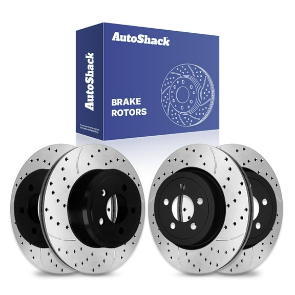 AutoShack Front & Rear Brake Rotors for Dodge & Chrysler, Charger 2006-2014 300 2005-2014 Challenger 2009-2014, AWD RWD V6 3.5L 3.6L V8 5.7L - E-Coated Drilled & Slotted - ShadowGuard