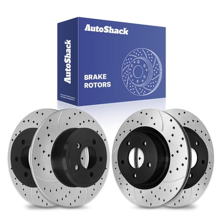AutoShack Front & Rear Brake Rotors for Jeep, Grand Cherokee 2005-2010 Commander 2006-2010, 4WD RWD AWD V6 3.0L 3.7L V8 4.7L 5.7L - E-Coated Drilled & Slotted - ShadowGuard