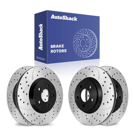 AutoShack Front & Rear Brake Rotors for Ford, Mustang 2005-2014, RWD V6 3.7L V8 4.6L - E-Coated Drilled & Slotted - ShadowGuard