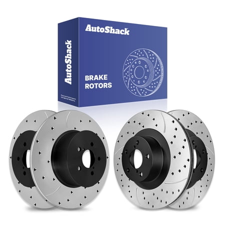 AutoShack Front & Rear Brake Rotors for Subaru, Outback 2005 Legacy 2005, AWD H4 2.5L H6 3.0L - E-Coated Drilled & Slotted - ShadowGuard