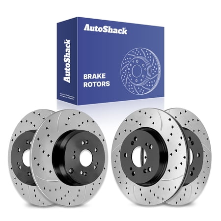 AutoShack Front & Rear Brake Rotors for Honda & Acura, CR-V 2007-2016 RDX 2007-2012, AWD FWD 4WD L4 2.3L 2.4L - E-Coated Drilled & Slotted - ShadowGuard